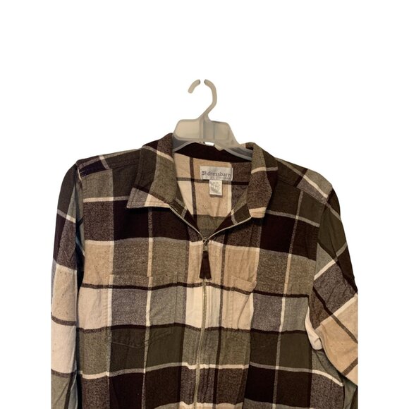 Vintage Y2k Dressbarn Womens Size 18 20 Full Zip Shacket Shirt Jacket Brown Plai - Picture 2 of 3